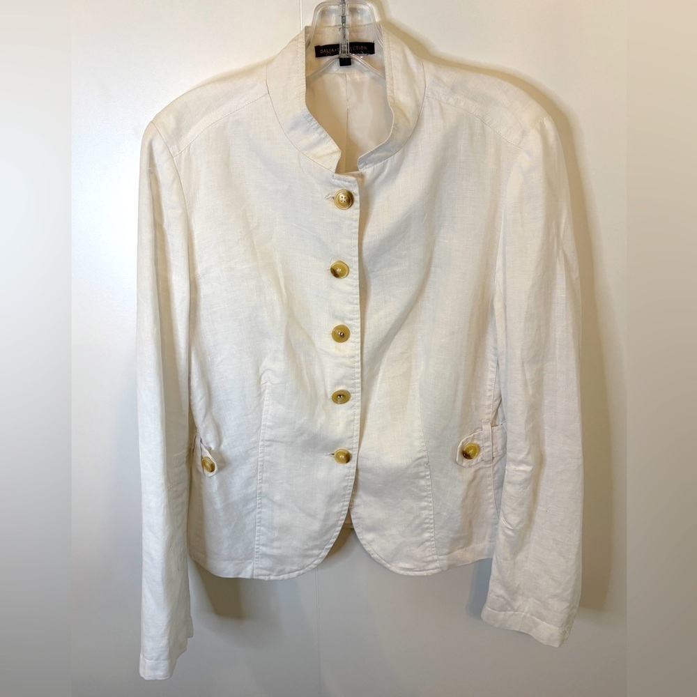 Linen Embroidered White Button-Up Jacket